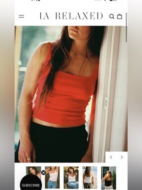 LA Relaxed organic cotton Pointelle square neck cami cherry red M